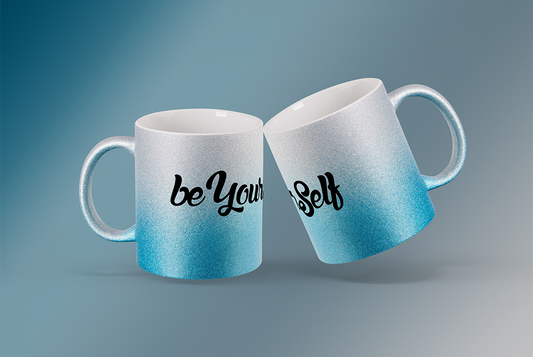 beYourSelf Slogan Tasse Glitzer Blue