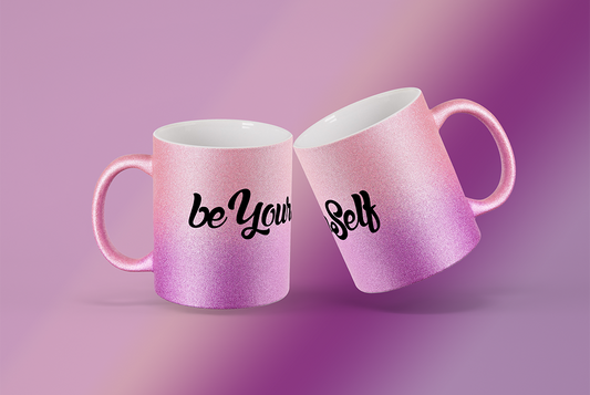 beYourSelf Slogan Tasse Glitzer Purple