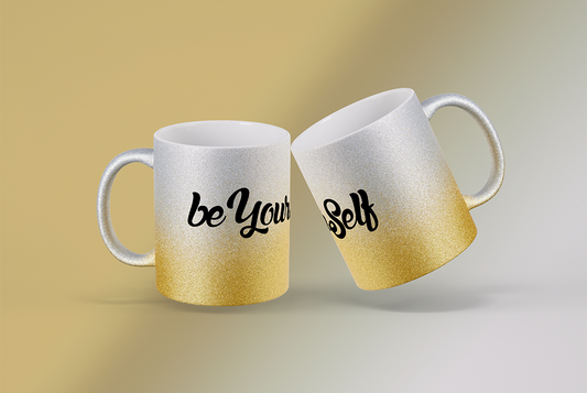 beYourSelf Slogan Tasse Glitzer Yellow